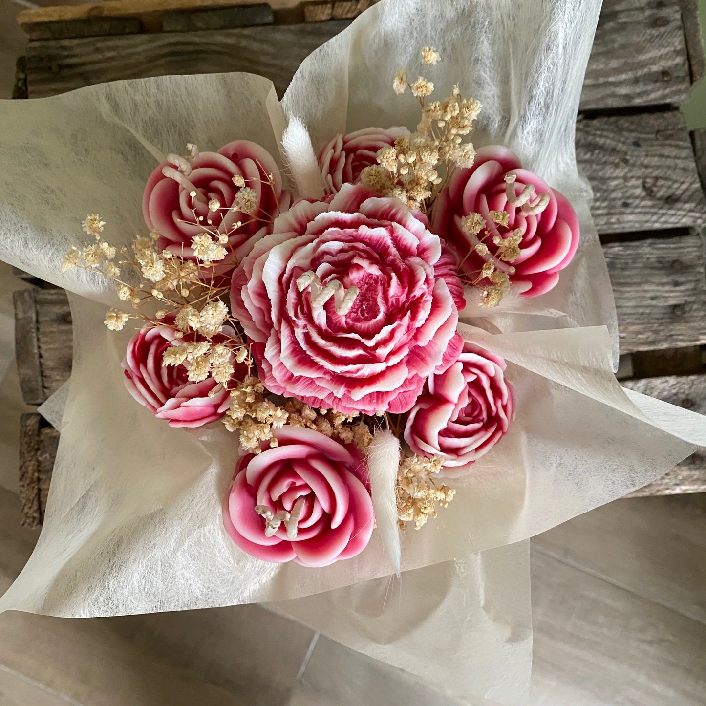 Bouquet bougies/fondants rose ancienne