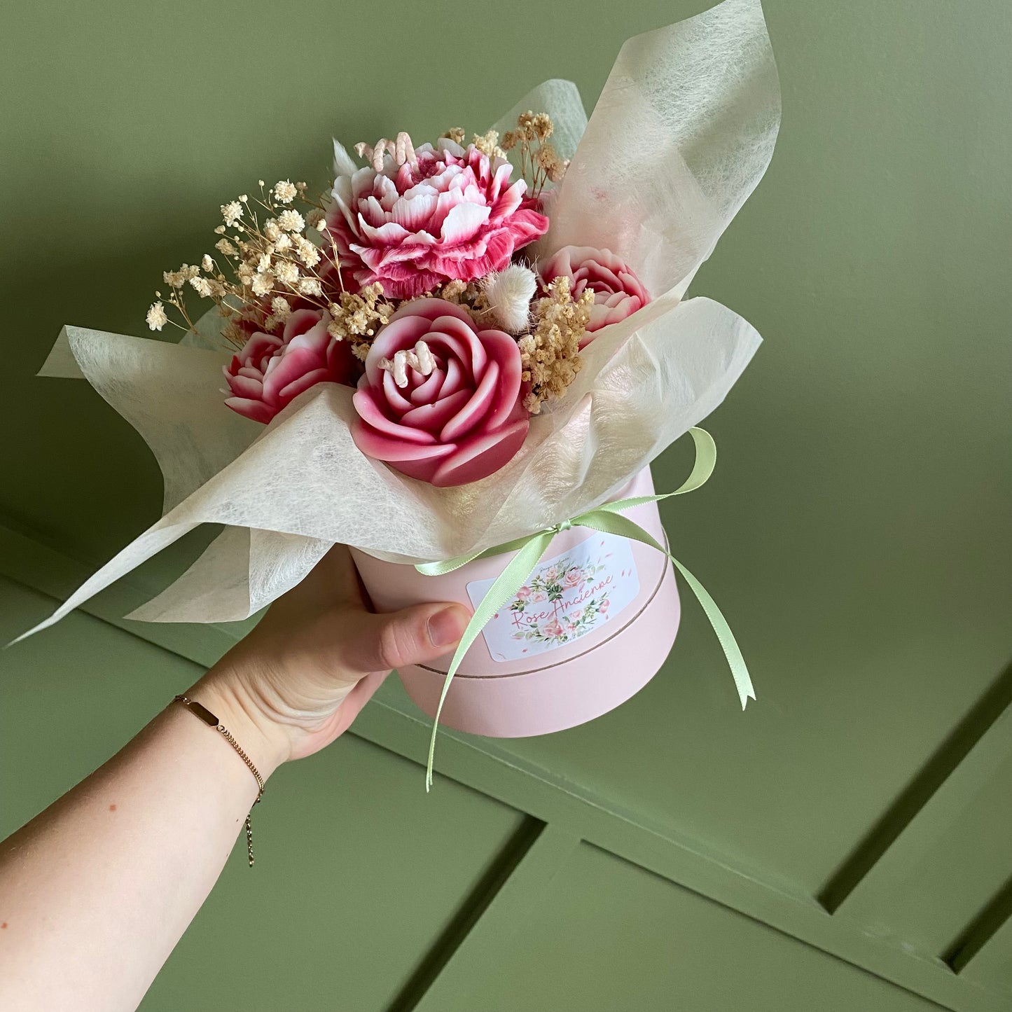 Bouquet bougies/fondants rose ancienne
