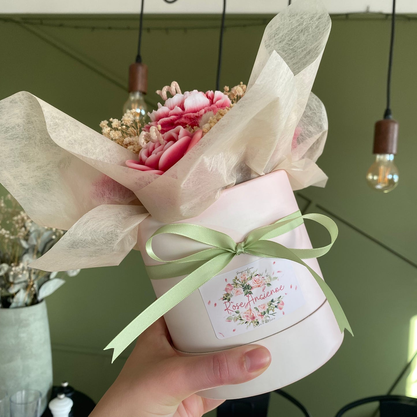 Bouquet bougies/fondants rose ancienne