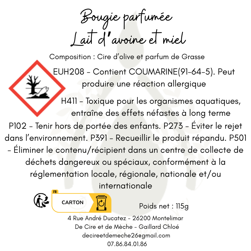 Bougie lait d'avoine et miel