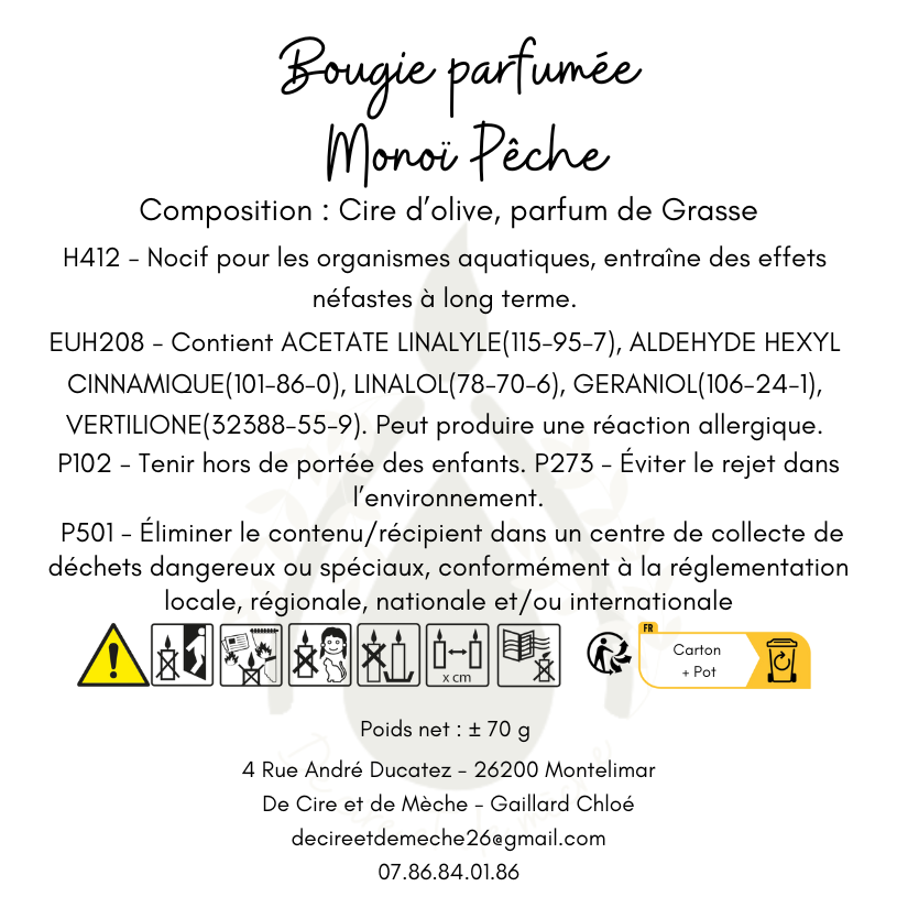 Bougie monoï pêche