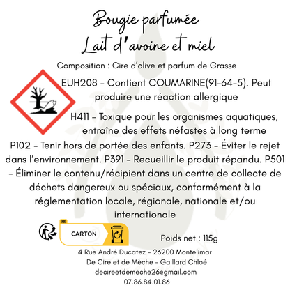 Bougie lait d'avoine et miel