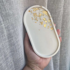 Plateau ovale en Jesmonite - feuille Or